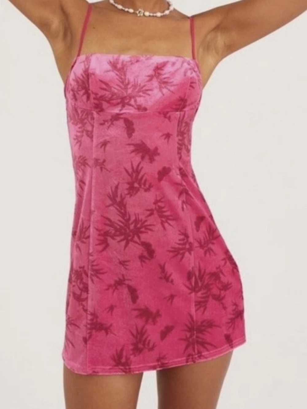 Urban Outfitters Pink Floral Velvet Slip Dress